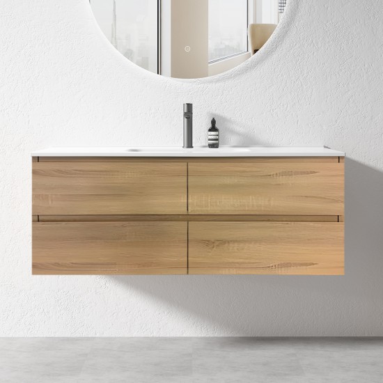 NELSON 1500X460X580MM PLYWOOD WALL HUNG VANITY - LIGHT OAK WITH CERAMIC TOP