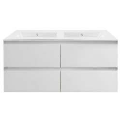NELSON 1500X460X580MM PLYWOOD WALL HUNG VANITY - GLOSS WHITE WITH DOUBLE CERAMIC TOP NELSON 1500X460X580MM PLYWOOD WALL HUNG VANITY - GLOSS WHITE WITH DOUBLE CERAMIC TOP