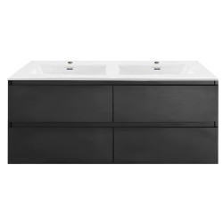 NELSON 1800X460X580MM PLYWOOD WALL HUNG VANITY - BLACK WITH DOUBLE POLYMARBLE TOP NELSON 1800X460X580MM PLYWOOD WALL HUNG VANITY - BLACK WITH DOUBLE POLYMARBLE TOP