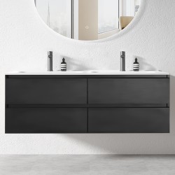 NELSON 1800X460X580MM PLYWOOD WALL HUNG VANITY - BLACK WITH DOUBLE POLYMARBLE TOP NELSON 1800X460X580MM PLYWOOD WALL HUNG VANITY - BLACK WITH DOUBLE POLYMARBLE TOP