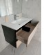 NELSON 600X460X580MM  PLYWOOD WALL HUNG VANITY - BLACK AND LIGHT OAK WITH CERAMIC TOP