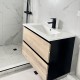 NELSON 600X460X580MM  PLYWOOD WALL HUNG VANITY - BLACK AND LIGHT OAK WITH CERAMIC TOP
