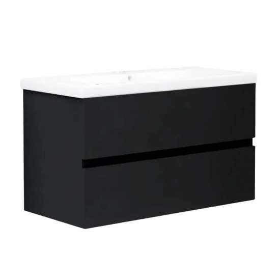 NELSON 600X460X580MM PLYWOOD WALL HUNG VANITY - BLACK WITH CERAMIC TOP