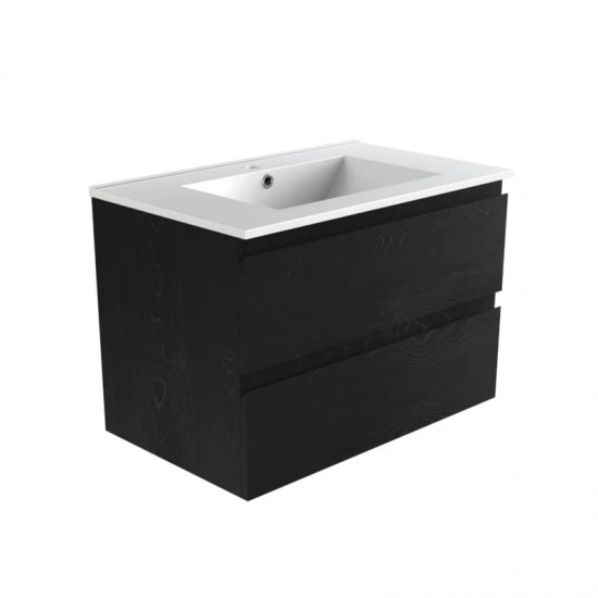 NELSON 600X460X580MM PLYWOOD WALL HUNG VANITY - BLACK WITH CERAMIC TOP