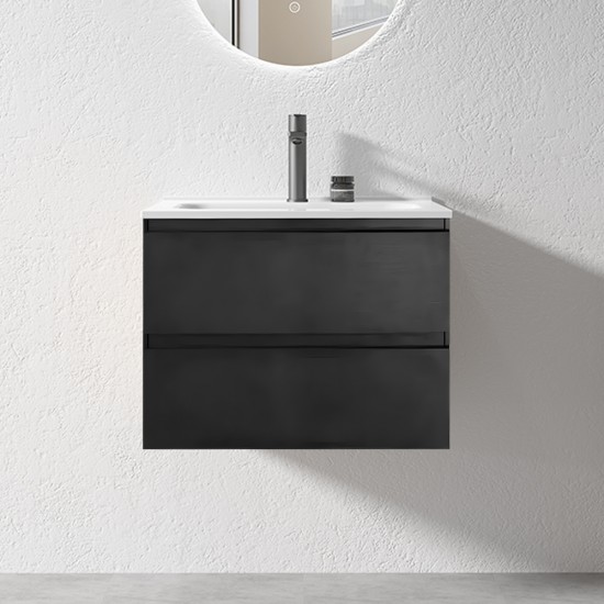 NELSON 600X460X580MM PLYWOOD WALL HUNG VANITY - BLACK WITH CERAMIC TOP