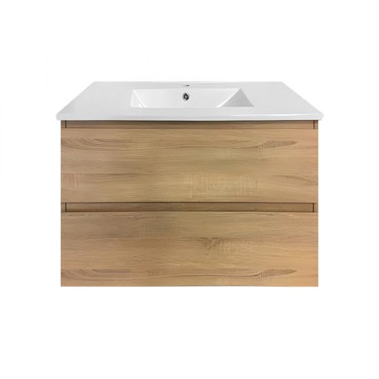 NELSON 600X460X580MM PLYWOOD WALL HUNG VANITY - LIGHT OAK WITH CERAMIC TOP