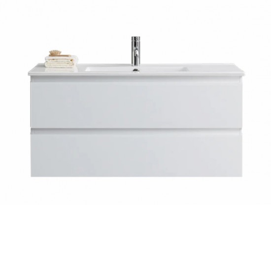 NELSON 1000X460X580MM PLYWOOD WALL HUNG VANITY - GLOSS WHITE WITH CERAMIC TOP