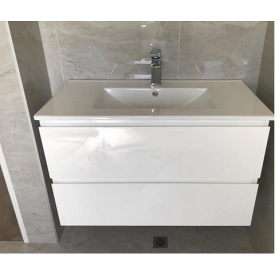 NELSON 1000X460X580MM PLYWOOD WALL HUNG VANITY - GLOSS WHITE WITH CERAMIC TOP