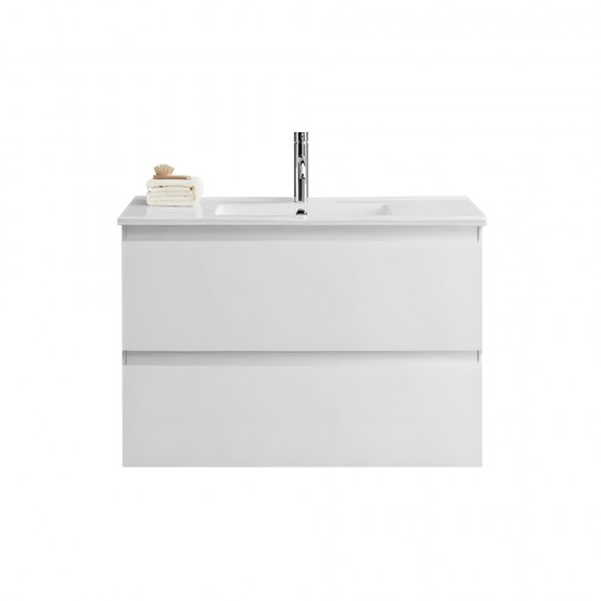 NELSON 600X460X580MM PLYWOOD WALL HUNG VANITY - GLOSS WHITE WITH CERAMIC TOP