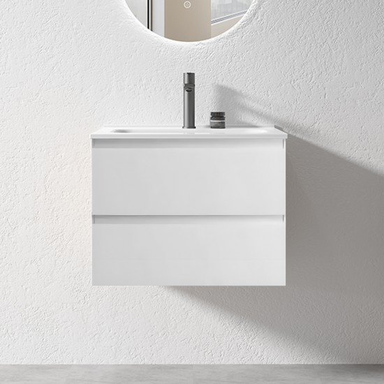 NELSON 600X460X580MM PLYWOOD WALL HUNG VANITY - GLOSS WHITE WITH CERAMIC TOP