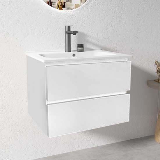 NELSON 750X460X580MM PLYWOOD WALL HUNG VANITY - GLOSS WHITE WITH CERAMIC TOP