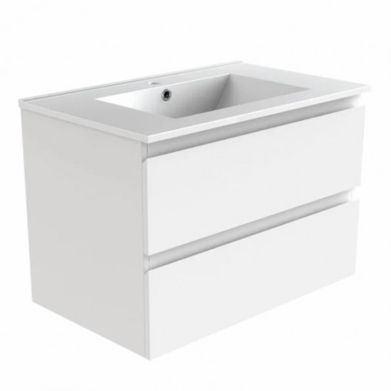 NELSON 600X460X580MM PLYWOOD WALL HUNG VANITY - GLOSS WHITE WITH CERAMIC TOP