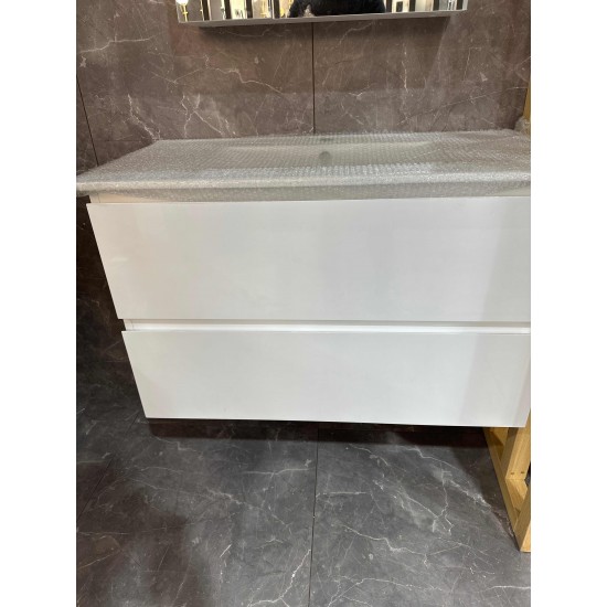 NELSON 750X460X580MM PLYWOOD WALL HUNG VANITY - GLOSS WHITE WITH CERAMIC TOP