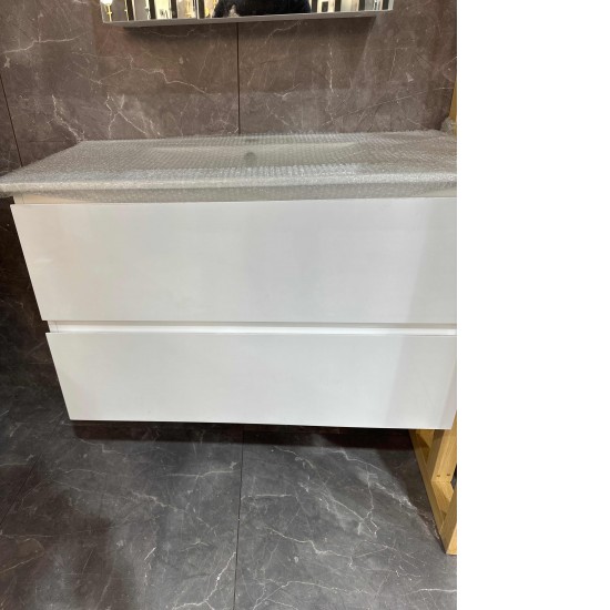 NELSON 750X460X580MM PLYWOOD WALL HUNG VANITY - GLOSS WHITE WITH CERAMIC TOP