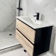 NELSON 750X460X580MM PLYWOOD WALL HUNG VANITY - BLACK AND LIGHT OAK WITH CERAMIC TOP