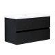 NELSON 750X460X580MM PLYWOOD WALL HUNG VANITY - BLACK WITH CERAMIC TOP