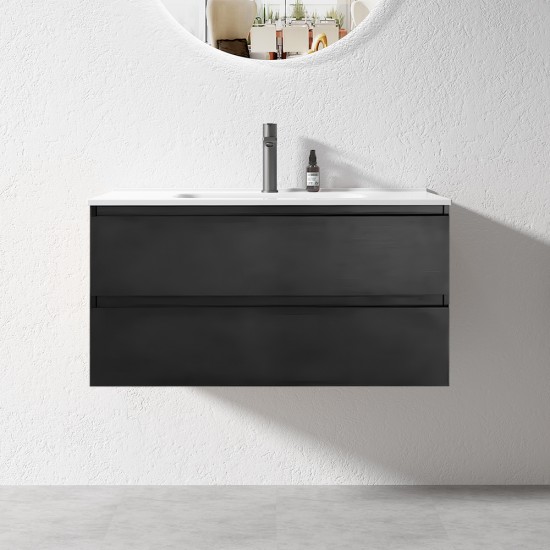 NELSON 900X460X580MM PLYWOOD WALL HUNG VANITY - BLACK WITH CERAMIC TOP