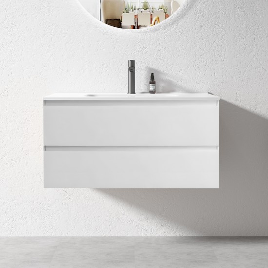 NELSON 900X460X580MM PLYWOOD WALL HUNG VANITY - GLOSS WHITE WITH CERAMIC TOP