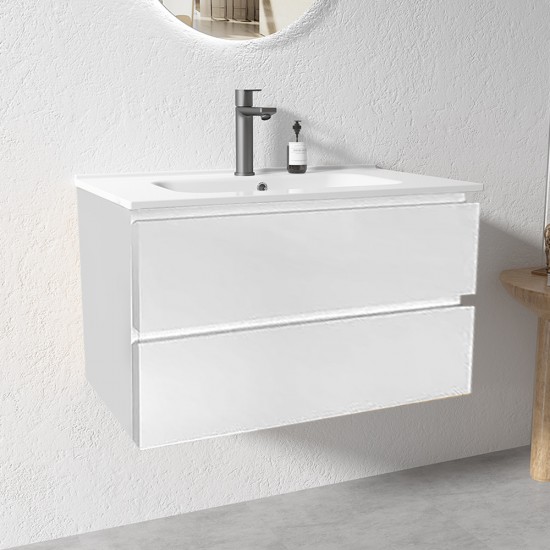 NELSON 900X460X580MM PLYWOOD WALL HUNG VANITY - GLOSS WHITE WITH CERAMIC TOP