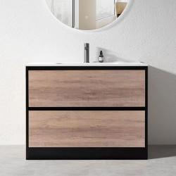 POLO 1000X460X850MM PLYWOOD FLOOR STANDING VANITY - BLACK AND LIGHT OAK WITH CERAMIC TOP POLO 1000X460X850MM PLYWOOD FLOOR STANDING VANITY - BLACK AND LIGHT OAK WITH CERAMIC TOP