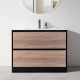 POLO 1000X460X850MM PLYWOOD FLOOR STANDING VANITY - BLACK AND LIGHT OAK WITH CERAMIC TOP