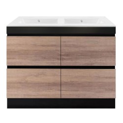 POLO 1200X460X850MM PLYWOOD FLOOR STANDING VANITY - BLACK AND LIGHT OAK WITH DOUBLE CERAMIC TOP POLO 1200X460X850MM PLYWOOD FLOOR STANDING VANITY - BLACK AND LIGHT OAK WITH DOUBLE CERAMIC TOP