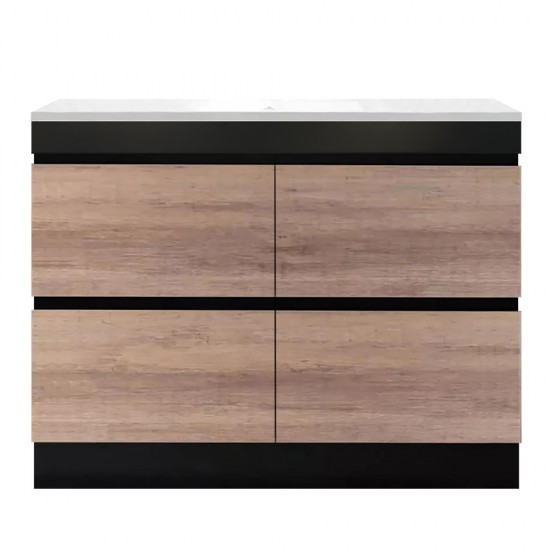 POLO 1200X460X850MM PLYWOOD FLOOR STANDING VANITY - BLACK AND LIGHT OAK WITH CERAMIC TOP