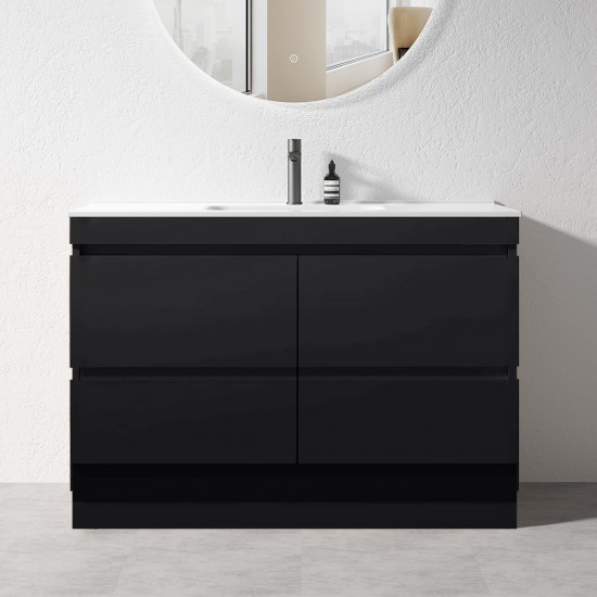 POLO 1200X450X850MM PLYWOOD FLOOR STANDING VANITY - BLACK WITH CERAMIC TOP