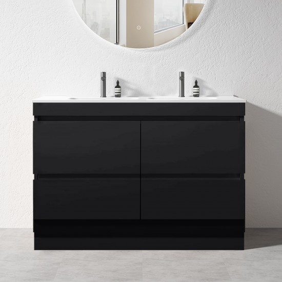 POLO 1200X450X850MM PLYWOOD FLOOR STANDING VANITY - BLACK WITH DOUBLE CERAMIC TOP