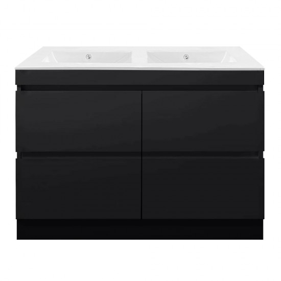 POLO 1200X450X850MM PLYWOOD FLOOR STANDING VANITY - BLACK WITH DOUBLE CERAMIC TOP