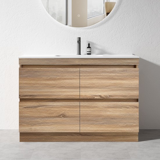 POLO 1200X460X850MM PLYWOOD FLOOR STANDING VANITY - LIGHT OAK WITH CERAMIC TOP