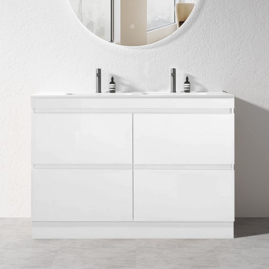 POLO 1200X450X850MM PLYWOOD FLOOR STANDING VANITY - GLOSS WHITE WITH DOUBLE CERAMIC TOP