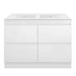 POLO 1200X450X850MM PLYWOOD FLOOR STANDING VANITY - GLOSS WHITE WITH DOUBLE CERAMIC TOP POLO 1200X450X850MM PLYWOOD FLOOR STANDING VANITY - GLOSS WHITE WITH DOUBLE CERAMIC TOP