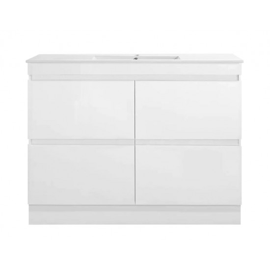 POLO 1200X450X850MM PLYWOOD FLOOR STANDING VANITY - GLOSS WHITE WITH CERAMIC TOP