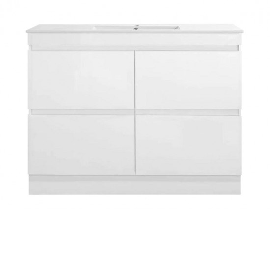 POLO 1200X450X850MM PLYWOOD FLOOR STANDING VANITY - GLOSS WHITE WITH CERAMIC TOP