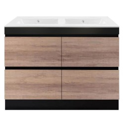 POLO 1500X460X850MM PLYWOOD FLOOR STANDING VANITY - BLACK AND LIGHT OAK WITH DOUBLE CERAMIC TOP POLO 1500X460X850MM PLYWOOD FLOOR STANDING VANITY - BLACK AND LIGHT OAK WITH DOUBLE CERAMIC TOP