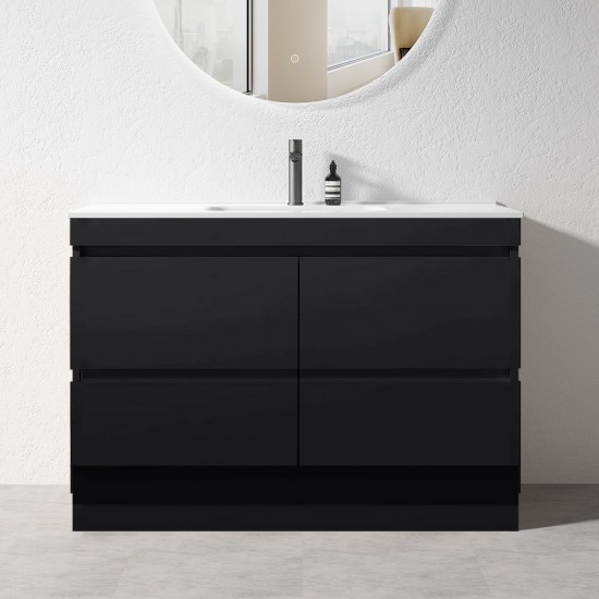 POLO 1500X450X850MM PLYWOOD FLOOR STANDING VANITY - BLACK WITH CERAMIC TOP