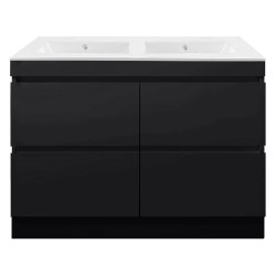 POLO 1500X450X850MM PLYWOOD FLOOR STANDING VANITY - BLACK WITH DOUBLE CERAMIC TOP POLO 1500X450X850MM PLYWOOD FLOOR STANDING VANITY - BLACK WITH DOUBLE CERAMIC TOP