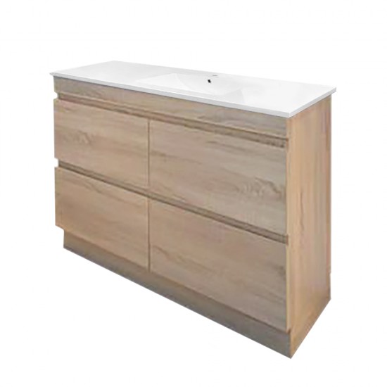 POLO 1500X460X850MM PLYWOOD FLOOR STANDING VANITY - LIGHT OAK WITH CERAMIC TOP