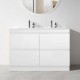 POLO 1500X450X850MM PLYWOOD FLOOR STANDING VANITY - GLOSS WHITE WITH DOUBLE CERAMIC TOP