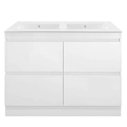 POLO 1500X450X850MM PLYWOOD FLOOR STANDING VANITY - GLOSS WHITE WITH DOUBLE CERAMIC TOP POLO 1500X450X850MM PLYWOOD FLOOR STANDING VANITY - GLOSS WHITE WITH DOUBLE CERAMIC TOP