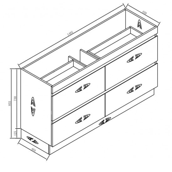 POLO 1500X450X850MM PLYWOOD FLOOR STANDING VANITY - GLOSS WHITE WITH CERAMIC TOP