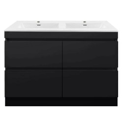 POLO 1800X450X850MM PLYWOOD FLOOR STANDING VANITY - BLACK WITH DOUBLE POLYMARBLE TOP