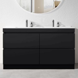 POLO 1800X450X850MM PLYWOOD FLOOR STANDING VANITY - BLACK WITH DOUBLE POLYMARBLE TOP