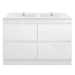 POLO 1800X450X850MM PLYWOOD FLOOR STANDING VANITY - GLOSS WHITE WITH DOUBLE POLYMARBLE TOP POLO 1800X450X850MM PLYWOOD FLOOR STANDING VANITY - GLOSS WHITE WITH DOUBLE POLYMARBLE TOP