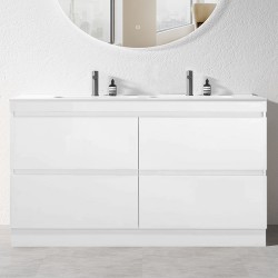 POLO 1800X450X850MM PLYWOOD FLOOR STANDING VANITY - GLOSS WHITE WITH DOUBLE POLYMARBLE TOP POLO 1800X450X850MM PLYWOOD FLOOR STANDING VANITY - GLOSS WHITE WITH DOUBLE POLYMARBLE TOP