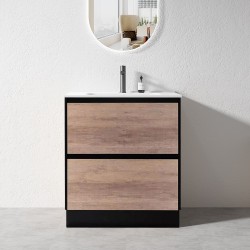 POLO 600X460X850MM PLYWOOD FLOOR STANDING VANITY - BLACK AND LIGHT OAK WITH CERAMIC TOP POLO 600X460X850MM PLYWOOD FLOOR STANDING VANITY - BLACK AND LIGHT OAK WITH CERAMIC TOP