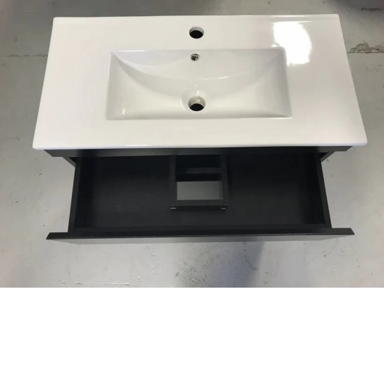 POLO 600X460X860MM PLYWOOD FLOOR STANDING VANITY - BLACK WITH CERAMIC TOP