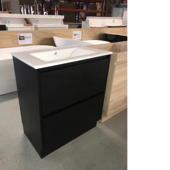 POLO 900X460X850MM PLYWOOD FLOOR STANDING VANITY - BLACK WITH CERAMIC TOP