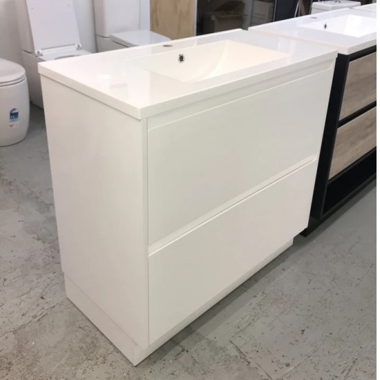 POLO 1000X450X850MM PLYWOOD FLOOR STANDING VANITY - GLOSS WHITE WITH CERAMIC TOP